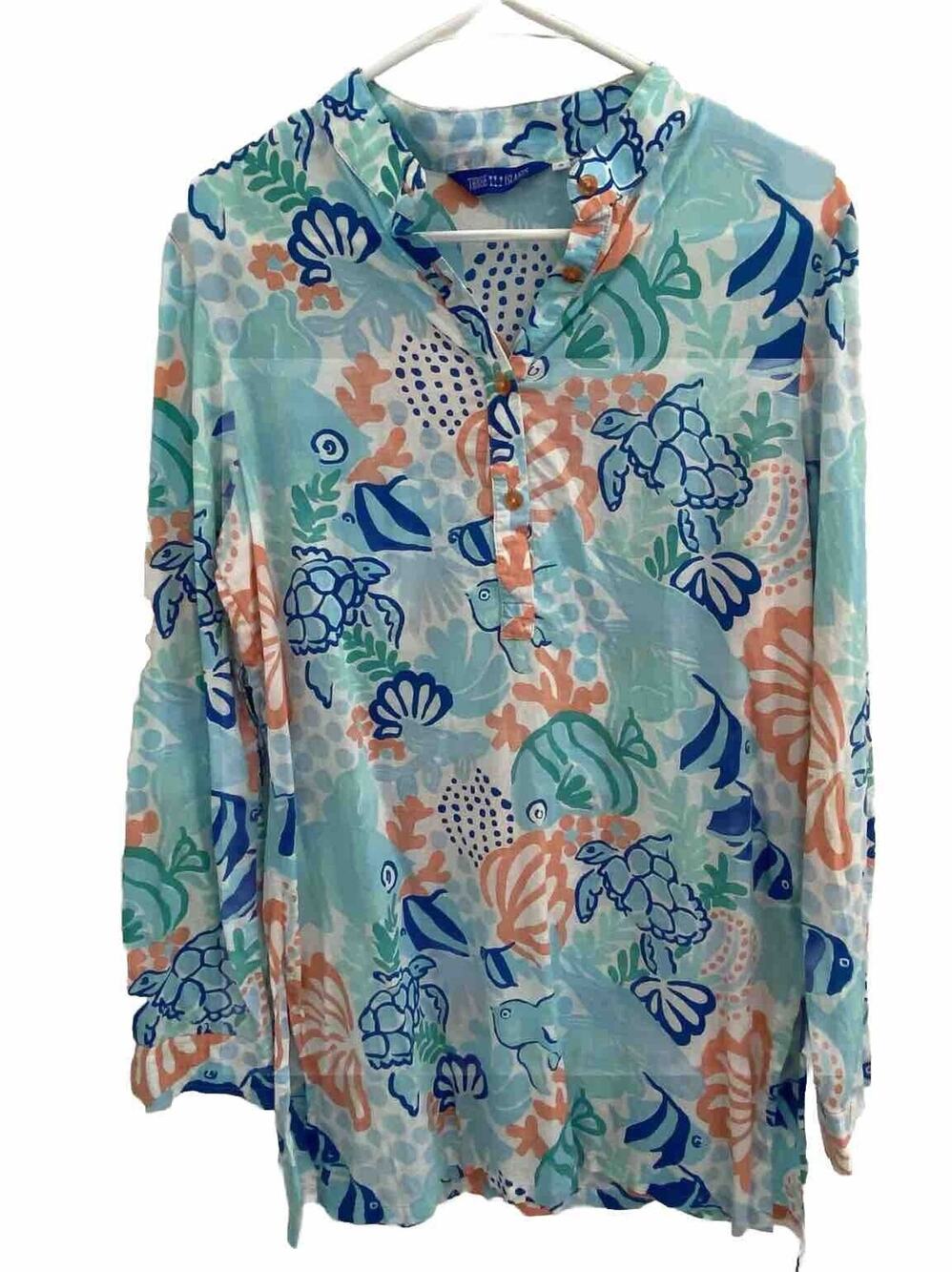 Three Islands Swim Coverup Women’s Size S Tunic Pull Over Summer Beach Turtle